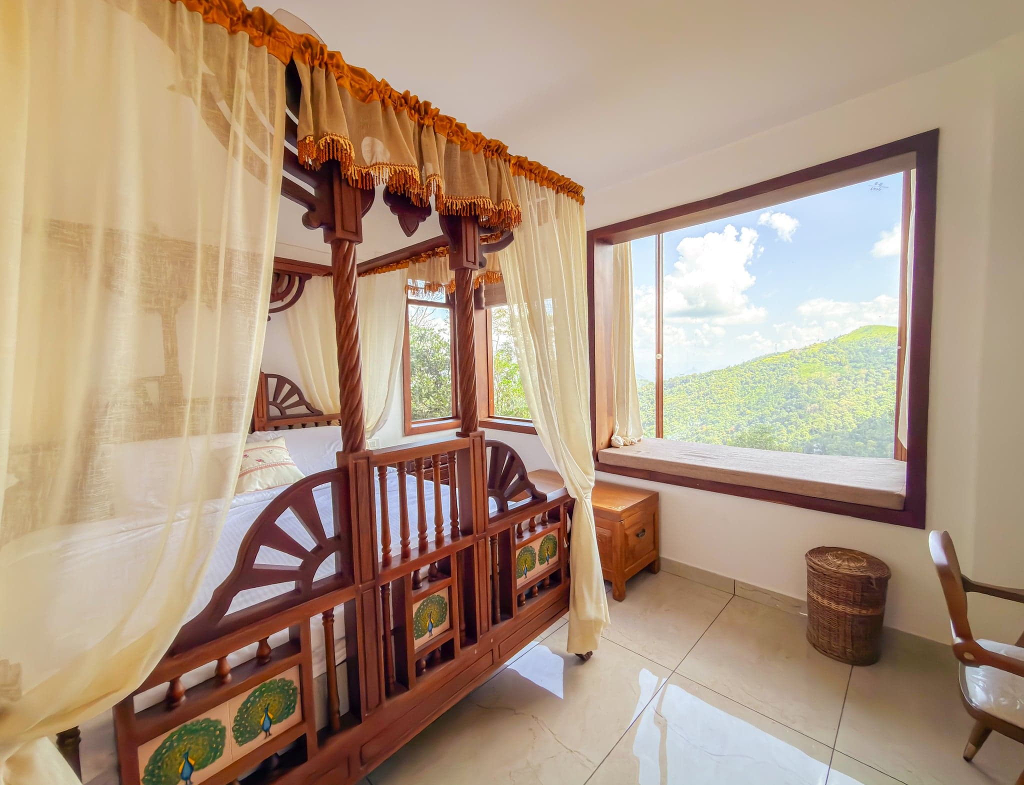 Four-poster bedroom, second angle at The Sanctuary by Heyday, Panchalimedu, Idukki, Kerala